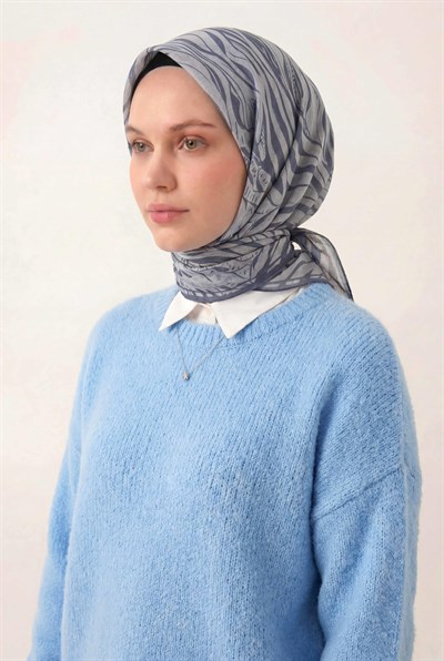 Pamuk Karışımlı Eşarp Lila Zebra Desen Soft Dokulu Kaymaz 90X90