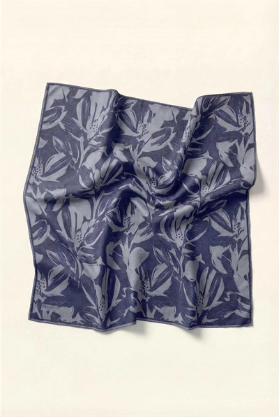 Pamuk Karışımlı Eşarp Mavi Lila Modern Flora Desen Soft Dokulu Kaymaz 90X90