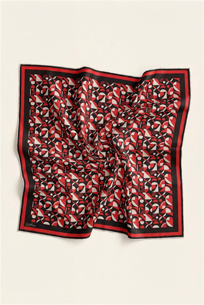 Pamuk Karışımlı Eşarp Mercan Retro Geometrik Desenli Soft Dokulu Kaymaz 90x90