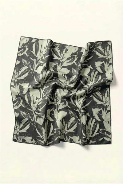 Pamuk Karışımlı Eşarp Mint Yeşili Modern Flora Desen Soft Dokulu Kaymaz 90X90