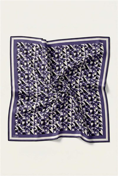 Pamuk Karışımlı Eşarp Mor Retro Geometrik Desenli Soft Dokulu Kaymaz 90x90