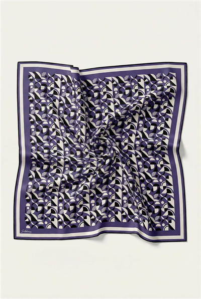 Pamuk Karışımlı Eşarp Mor Retro Geometrik Desenli Soft Dokulu Kaymaz 90x90