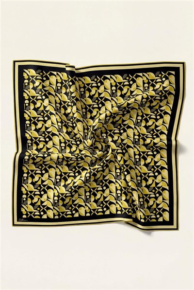 Pamuk Karışımlı Eşarp Pastel Sarı Retro Geometrik Desenli Soft Dokulu Kaymaz 90x90