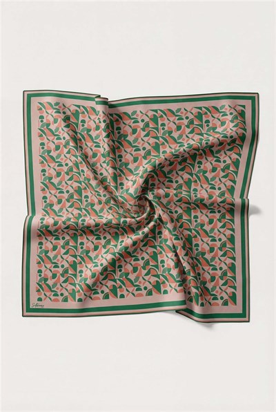 Pamuk Karışımlı Eşarp Pudra Retro Geometrik Desenli Soft Dokulu Kaymaz 90x90