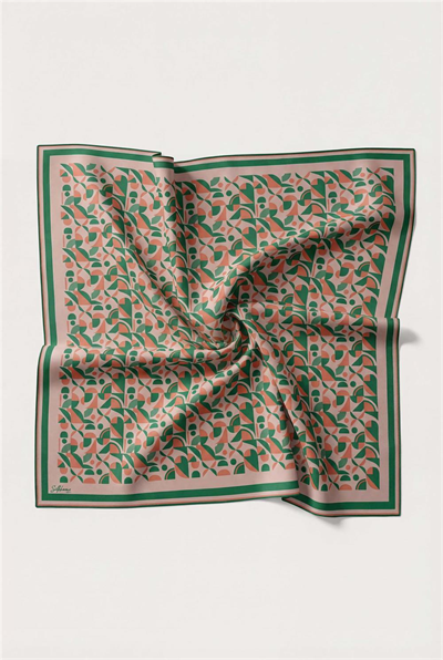 Pamuk Karışımlı Eşarp Pudra Retro Geometrik Desenli Soft Dokulu Kaymaz 90x90