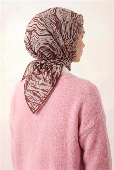 Pamuk Karışımlı Eşarp Pudra Zebra Desen Soft Dokulu Kaymaz 90X90