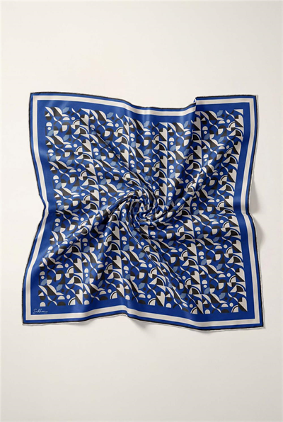Pamuk Karışımlı Eşarp Saks Retro Geometrik Desenli Soft Dokulu Kaymaz 90x90