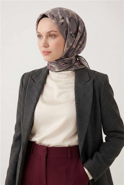 Pamuk Karışımlı Eşarp Soluk Mor Soyut Geometrik Desenli Soft Dokulu Kaymaz 90x90