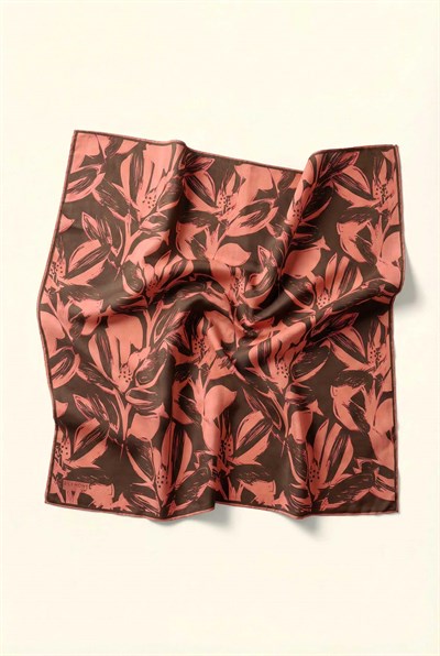Pamuk Karışımlı Eşarp Somon Modern Flora Desen Soft Dokulu Kaymaz 90X90