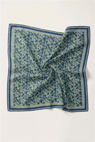 Pamuk Karışımlı Eşarp Su Yeşili Retro Geometrik Desenli Soft Dokulu Kaymaz 90x90