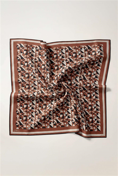 Pamuk Karışımlı Eşarp Taba Retro Geometrik Desenli Soft Dokulu Kaymaz 90x90