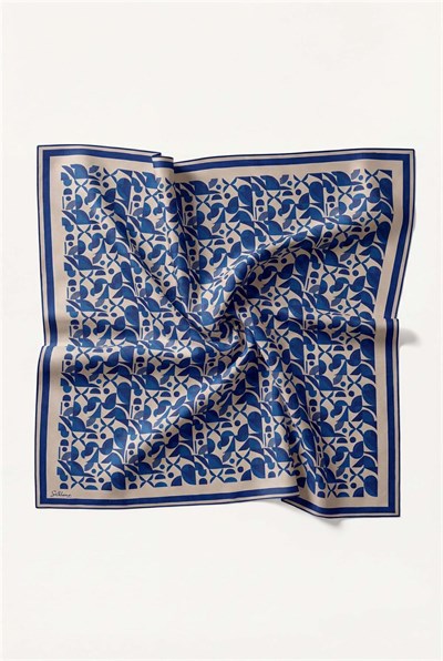 Pamuk Karışımlı Eşarp Taş Retro Geometrik Desenli Soft Dokulu Kaymaz 90x90
