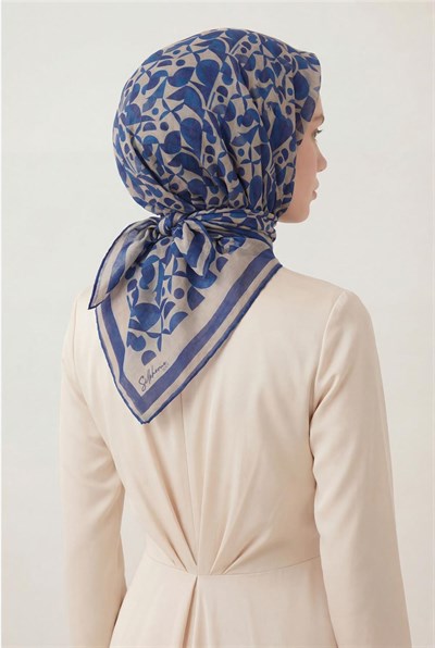 Pamuk Karışımlı Eşarp Taş Retro Geometrik Desenli Soft Dokulu Kaymaz 90x90