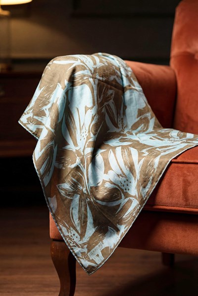 Pamuk Karışımlı Eşarp Turkuaz Modern Flora Desen Soft Dokulu Kaymaz 90X90