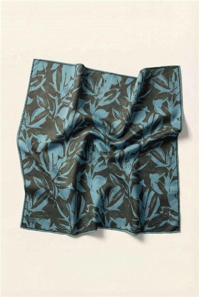 Pamuk Karışımlı Eşarp Turkuaz Modern Flora Desen Soft Dokulu Kaymaz 90X90