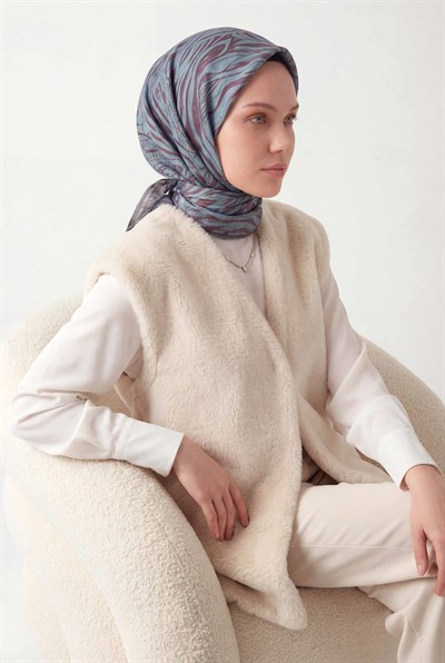 Pamuk Karışımlı Eşarp Turkuaz Zebra Desen Soft Dokulu Kaymaz 90X90
