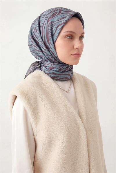 Pamuk Karışımlı Eşarp Turkuaz Zebra Desen Soft Dokulu Kaymaz 90X90