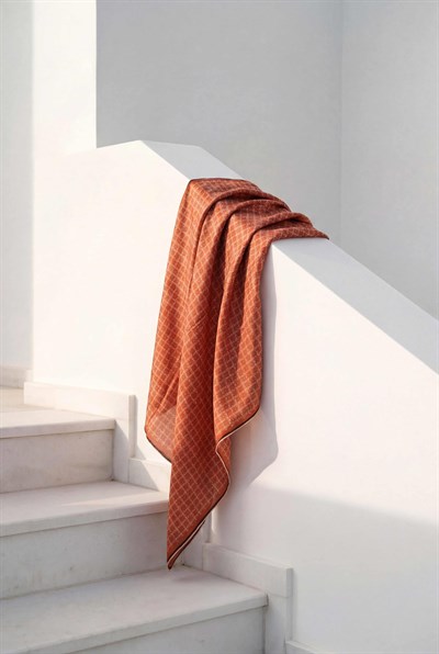 Pamuk Karışımlı Eşarp Turuncu Monogram Desen Soft Dokulu Kaymaz 90X90