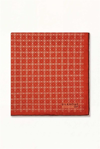Pamuk Karışımlı Eşarp Turuncu Monogram Desen Soft Dokulu Kaymaz 90X90