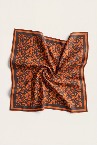 Pamuk Karışımlı Eşarp Turuncu Retro Geometrik Desenli Soft Dokulu Kaymaz 90x90