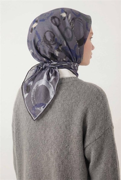 Pamuk Karışımlı Eşarp Violet Soyut Geometrik Desenli Soft Dokulu Kaymaz 90x90