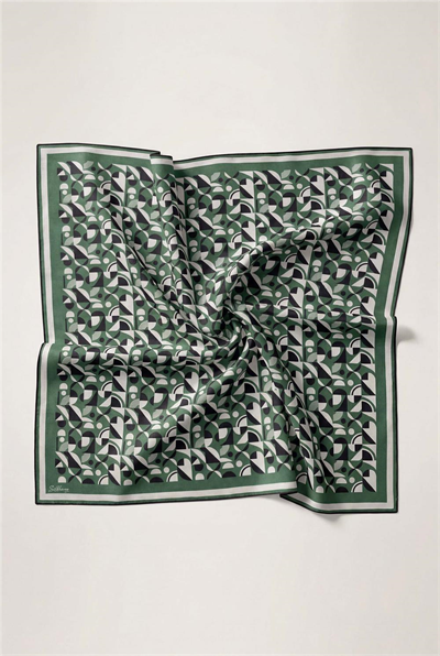 Pamuk Karışımlı Eşarp Yeşil Retro Geometrik Desenli Soft Dokulu Kaymaz 90x90