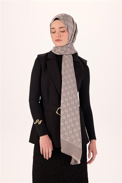 Pamuk Karışımlı Liva Şal Açık Gri Desenli Tok Duruşlu Nefes Alan 90x200
