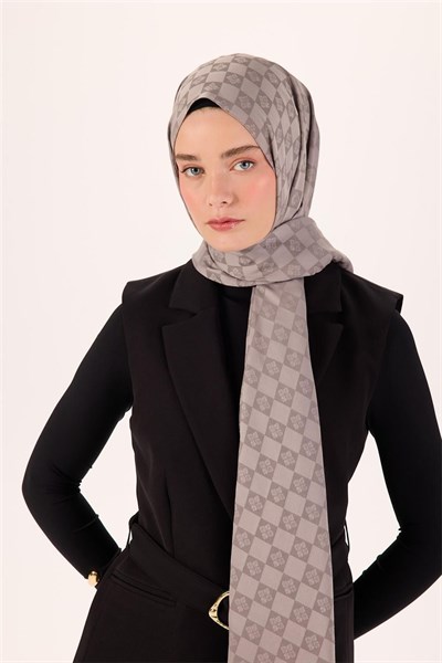 Pamuk Karışımlı Liva Şal Açık Gri Desenli Tok Duruşlu Nefes Alan 90x200