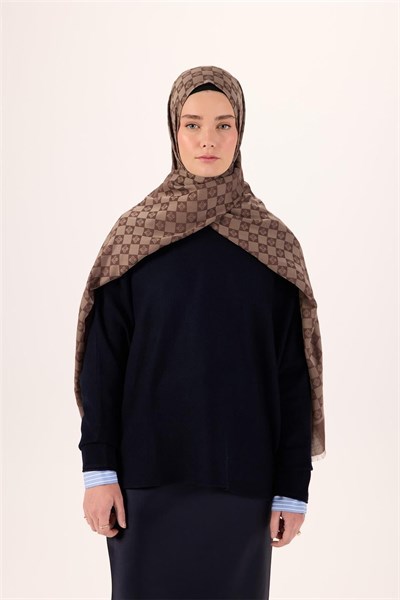Pamuk Karışımlı Liva Şal Kahverengi-Vizon Desenli Tok Duruşlu Nefes Alan 90x200