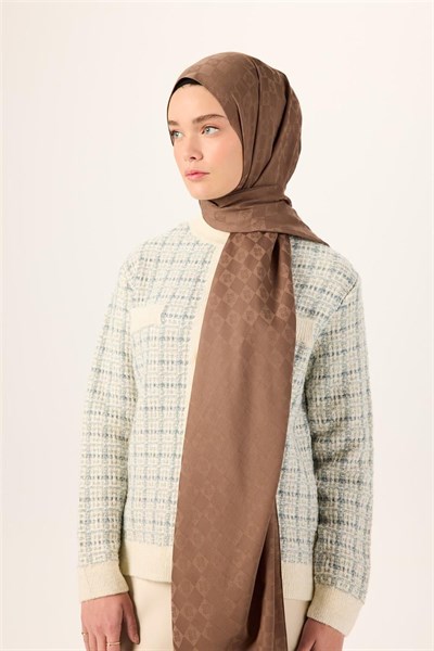 Pamuk Karışımlı Liva Şal Koyu Vizon Desenli Tok Duruşlu Nefes Alan 90x200