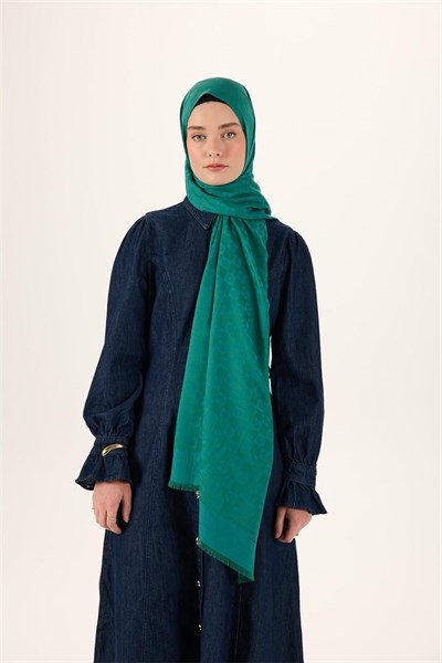 Pamuk Karışımlı Liva Şal Yeşil Desenli Tok Duruşlu Nefes Alan 90x200