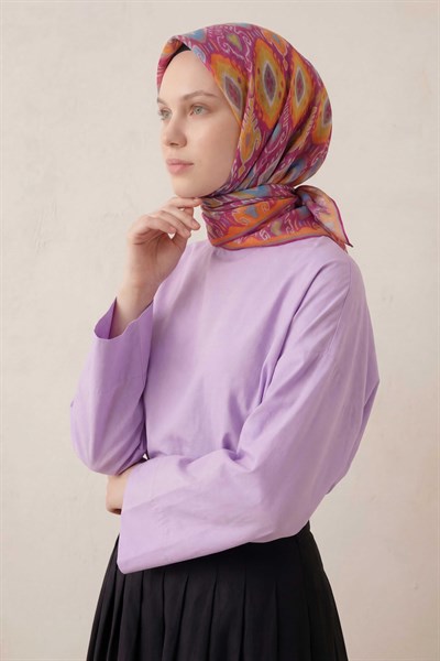 Pamuk Karışımlı Soft Eşarp Baklava Desen Pembe 90x90