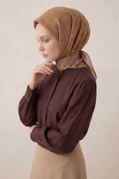 Pamuk Karışımlı Soft Eşarp Başak Desen Hardal 90x90