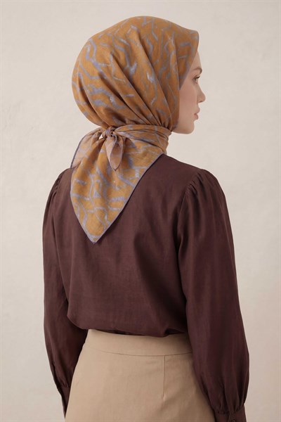 Pamuk Karışımlı Soft Eşarp Başak Desen Hardal 90x90