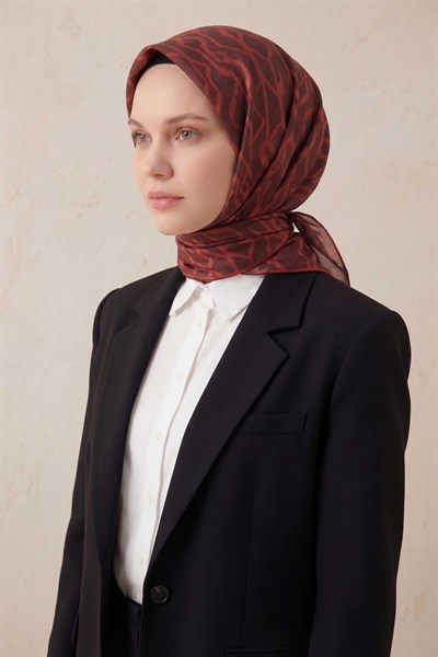 Pamuk Karışımlı Soft Eşarp Başak Desen Kiremit Kırmızı 90x90