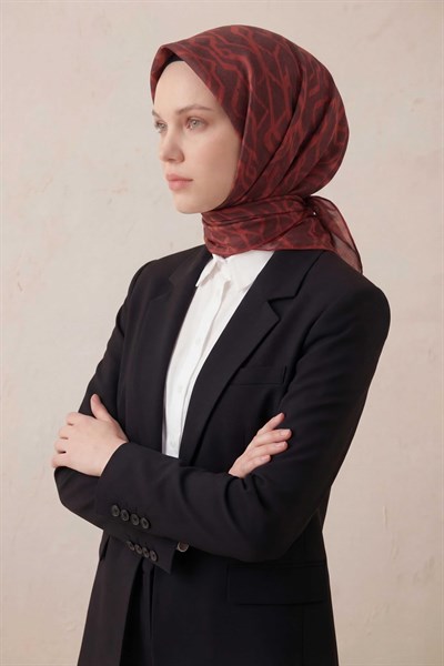 Pamuk Karışımlı Soft Eşarp Başak Desen Kiremit Kırmızı 90x90