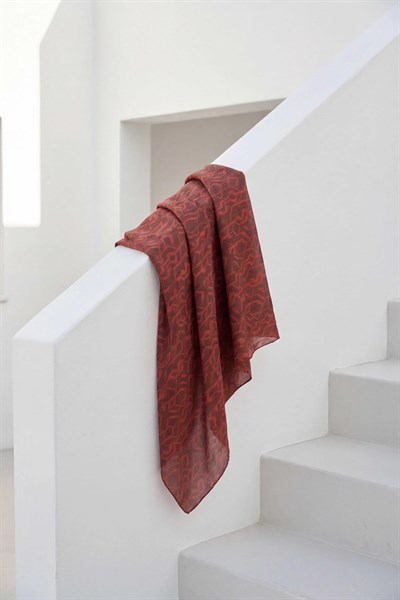 Pamuk Karışımlı Soft Eşarp Başak Desen Kiremit Kırmızı 90x90