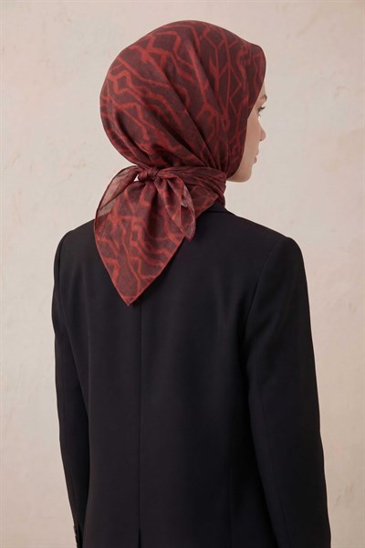 Pamuk Karışımlı Soft Eşarp Başak Desen Kiremit Kırmızı 90x90