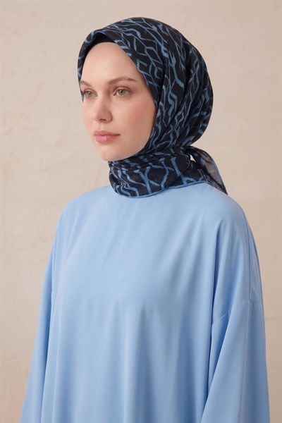 Pamuk Karışımlı Soft Eşarp Başak Desen Siyah Mavi 90x90