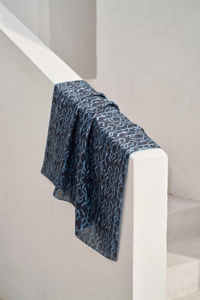 Pamuk Karışımlı Soft Eşarp Başak Desen Siyah Mavi 90x90