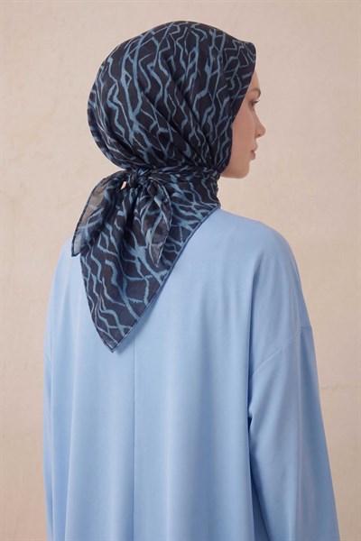 Pamuk Karışımlı Soft Eşarp Başak Desen Siyah Mavi 90x90