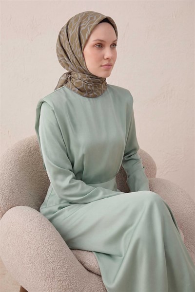 Pamuk Karışımlı Soft Eşarp Başak Desen Yağ Yeşili 90x90
