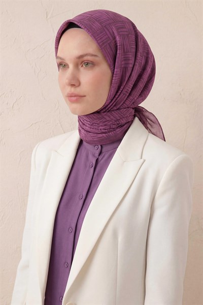 Pamuk Karışımlı Soft Eşarp Çizgi Desen Eflatun 90x90