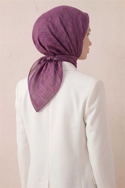 Pamuk Karışımlı Soft Eşarp Çizgi Desen Eflatun 90x90