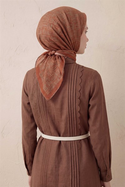 Pamuk Karışımlı Soft Eşarp Çizgi Desen Kiremit 90x90