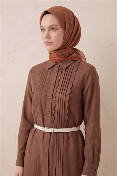 Pamuk Karışımlı Soft Eşarp Çizgi Desen Kiremit 90x90
