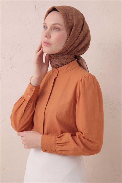 Pamuk Karışımlı Soft Eşarp Çizgi Desen Koyu Taba 90x90