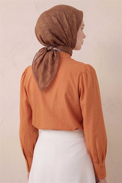 Pamuk Karışımlı Soft Eşarp Çizgi Desen Koyu Taba 90x90