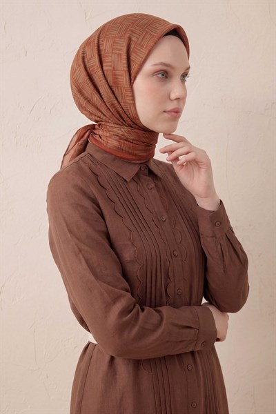 Pamuk Karışımlı Soft Eşarp Çizgi Desen Kiremit 90x90