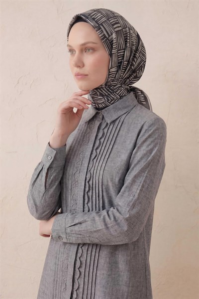 Pamuk Karışımlı Soft Eşarp Çizgi Desen Siyah 90x90